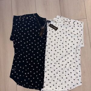 2 pk Zenobia Black and white Tee with Bird Print